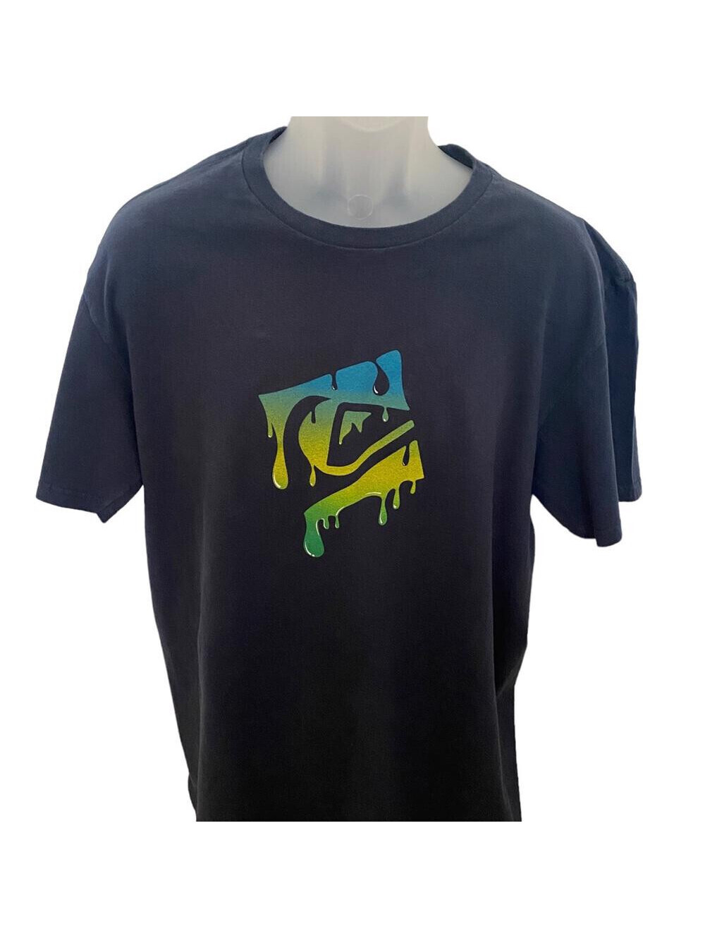 QUIKSILVER Navy Blue Drip Logo Graphic Tee Shirt Men XL